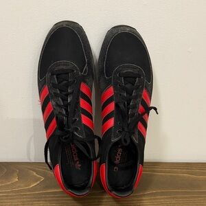 Adidas Men's Black and Red Striped Sneakers